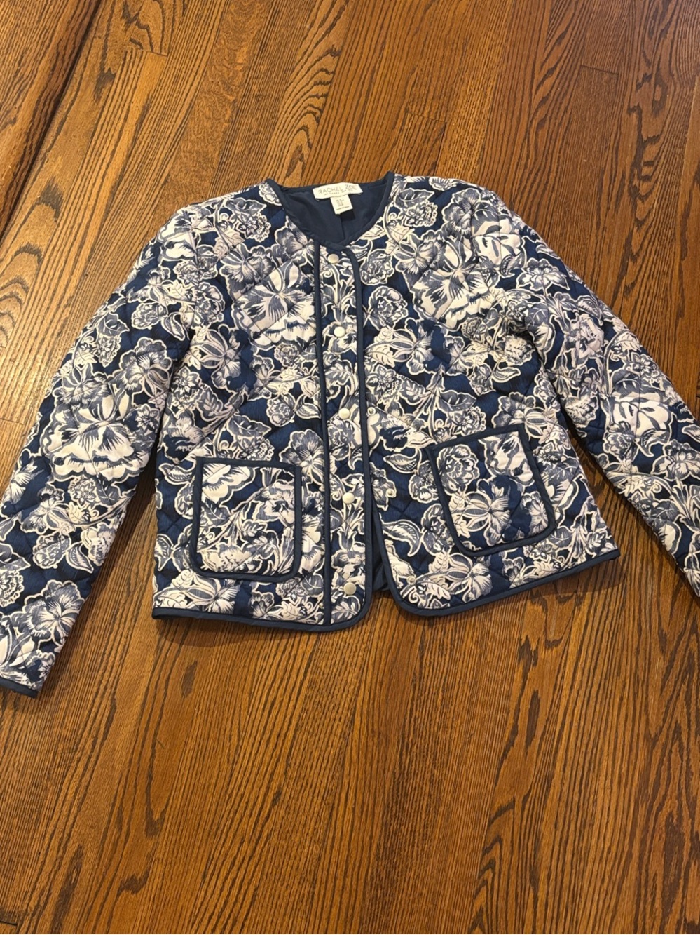 Rachel Zoe Navy and White Floral Quilted Jacket